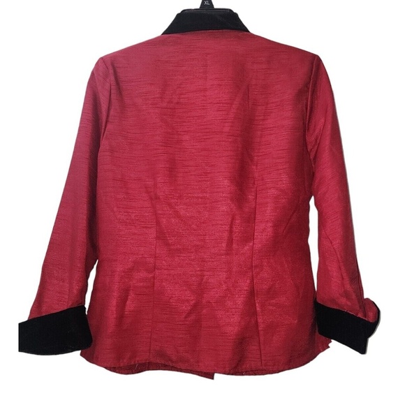 Selene Sport‎  Floral Embroidered Blouse Velvet Trim Button Down Red XL - Picture 2 of 5